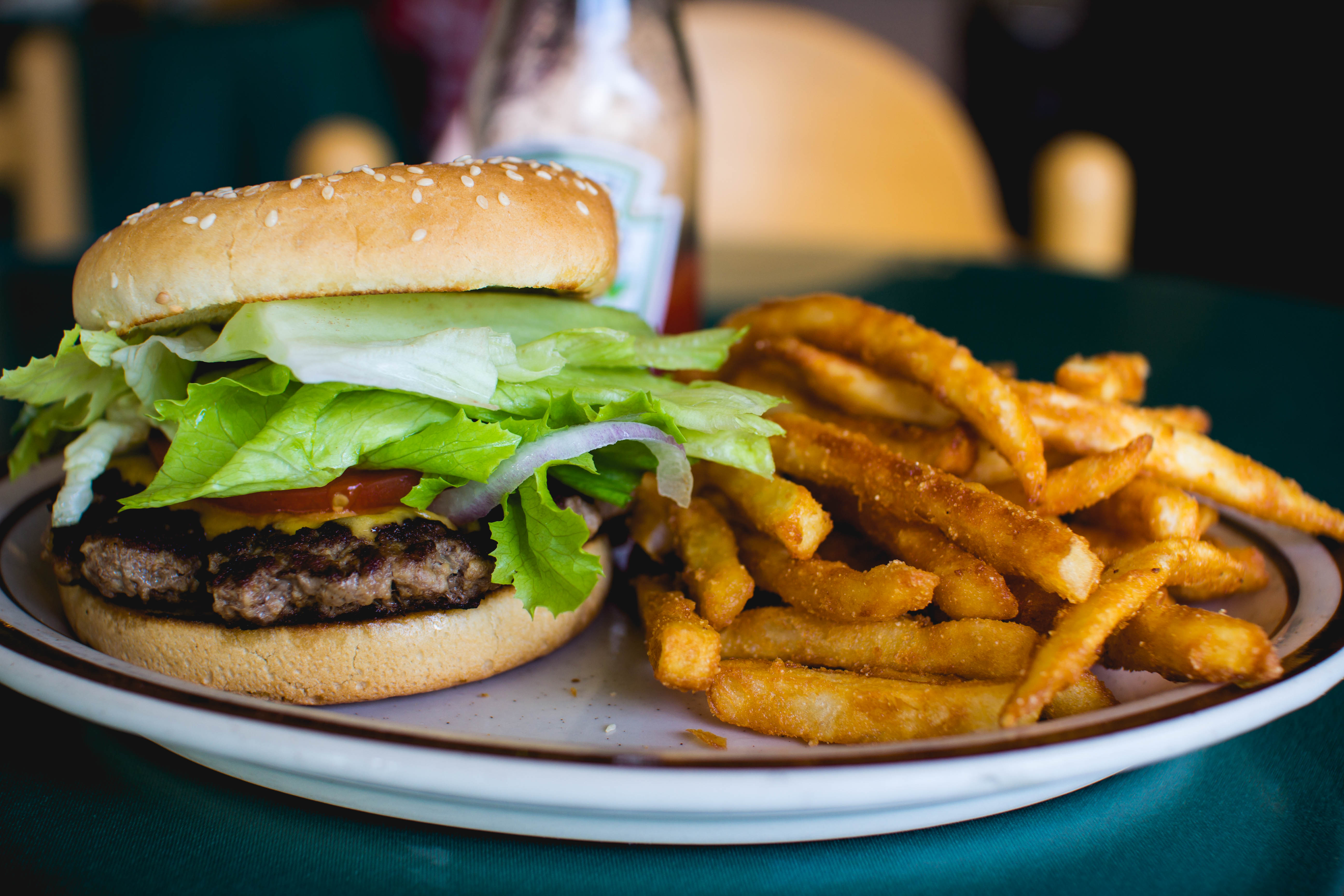 Burger and fries at Dudley's Oldtown